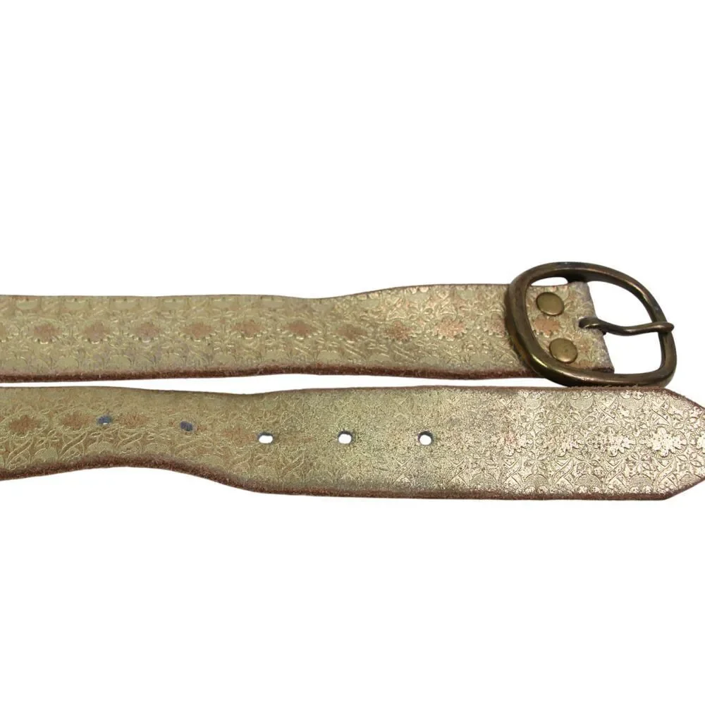 TOOLED GOLD BEIGE GENUINE LEATHER 1 3/8